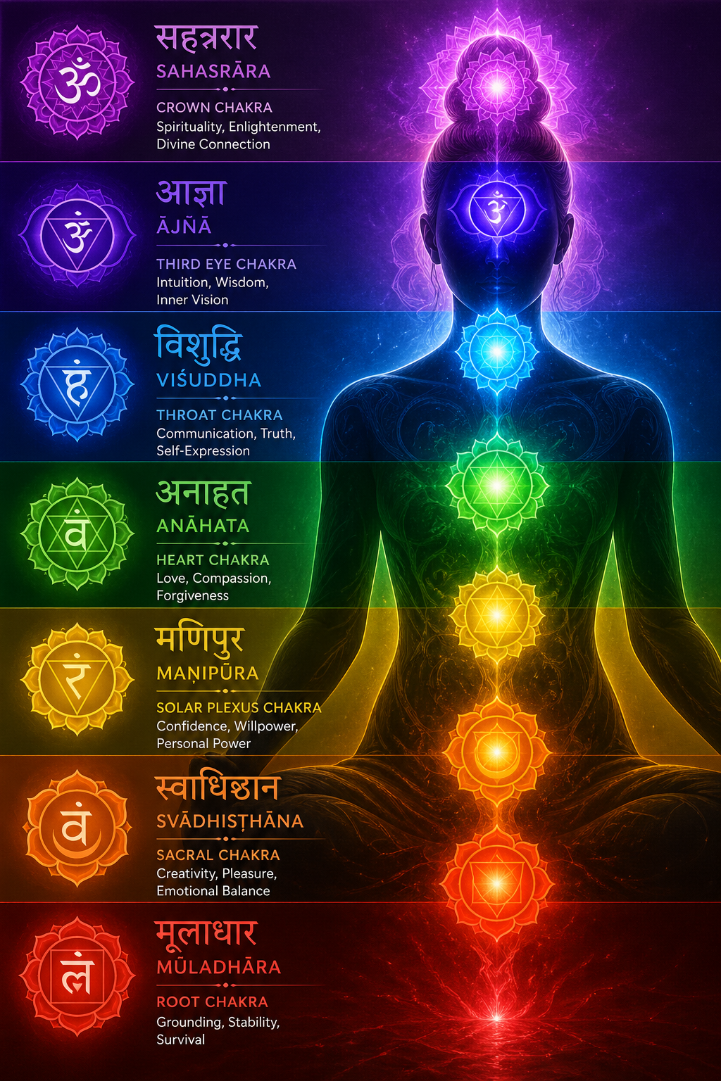 The seven chakras — energy centers of the body